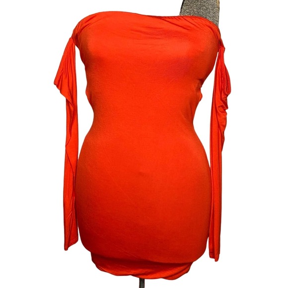 Meek Orange Off the Shoulder Long Sleeve Bodycon Dress - Picture 1 of 7